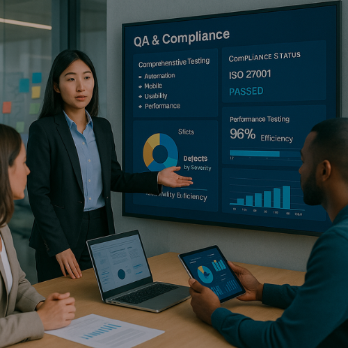 Teknewlogy quality assurance dashboard showing compliance metrics and testing results